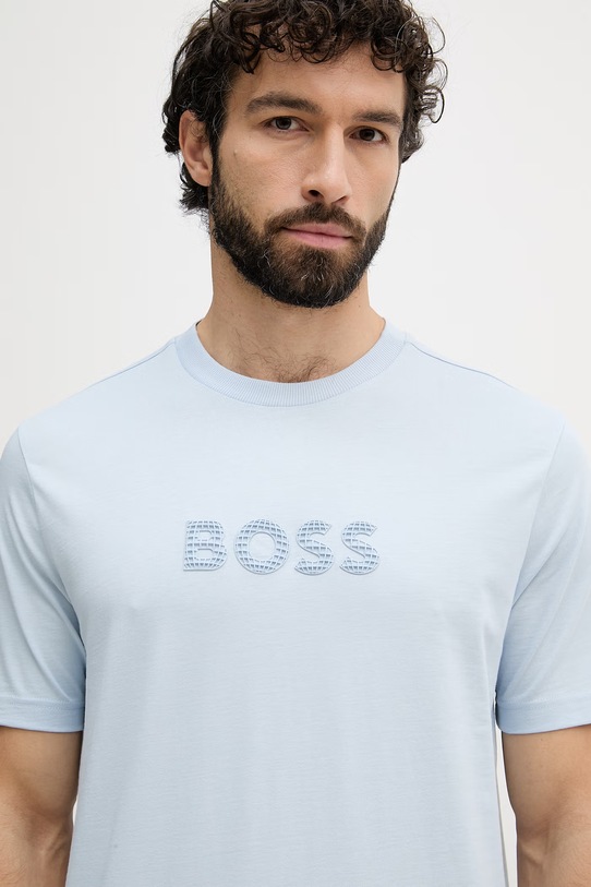 BOSS Green t-shirt męski bawełniany niebieski 50559361