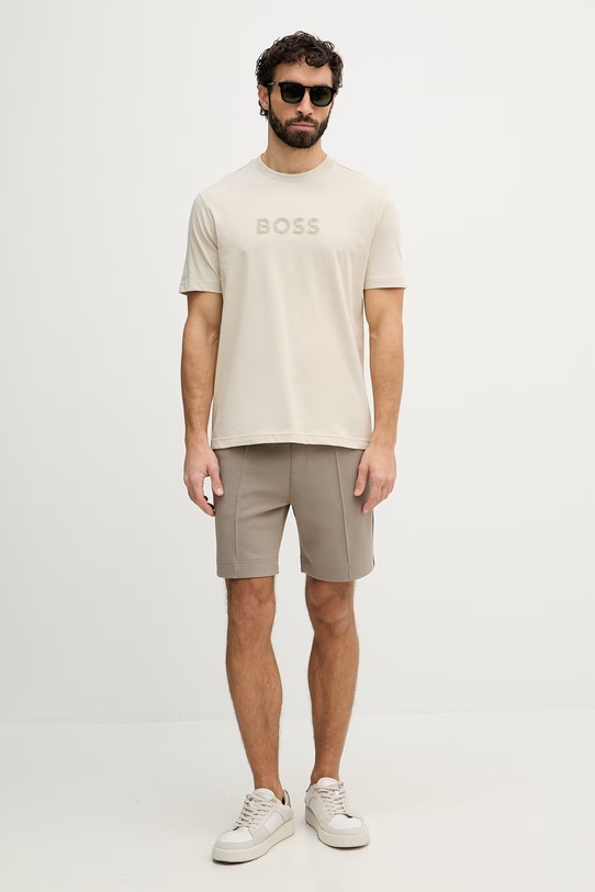 BOSS Green t-shirt męski bawełniany 50559361 beżowy SS26