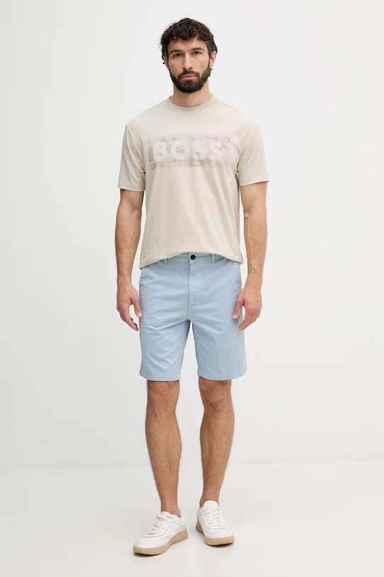 BOSS Green T-shirt męski z bawełną 50559363 beżowy SS26