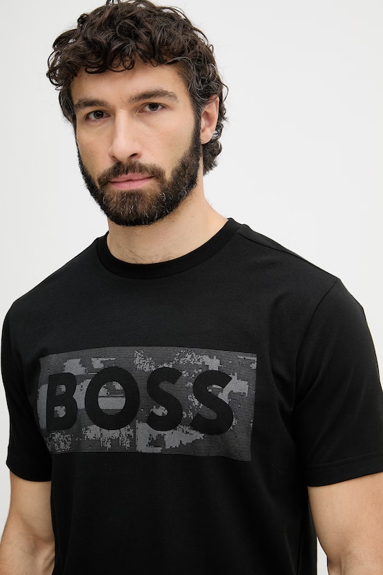 BOSS Green t-shirt ανδρικό βαμβακερό μαύρο 50559363