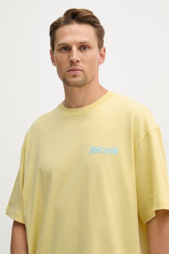 Βαμβακερό μπλουζάκι Just Cavalli κίτρινο 80OAHE26.CJ118