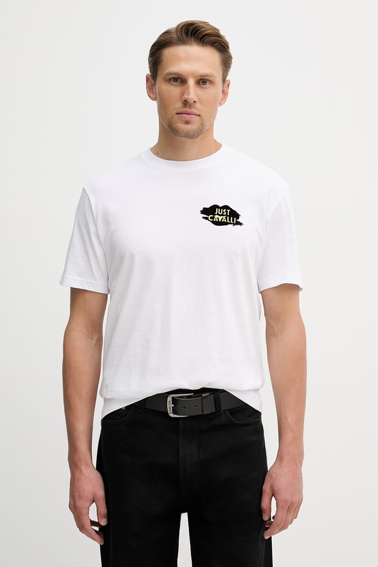 Дрехи Памучна тениска Just Cavalli 80OAHT17.CJ500 бял