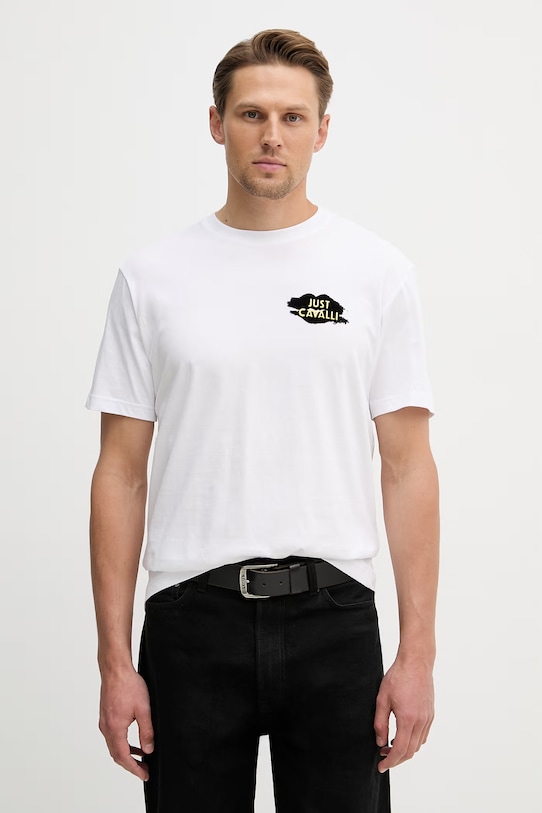Дрехи Памучна тениска Just Cavalli 80OAHT17.CJ500 бял