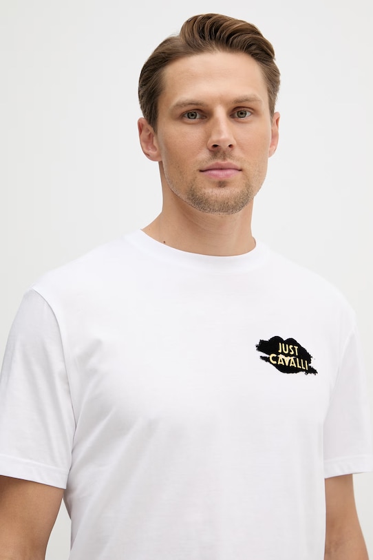 Памучна тениска Just Cavalli бял 80OAHT17.CJ500