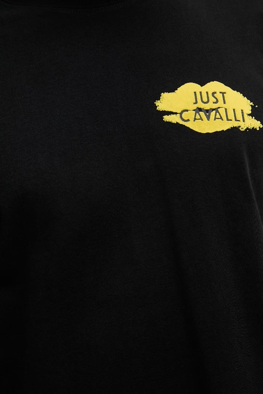Памучна тениска Just Cavalli 80OAHT17.CJ500 черен