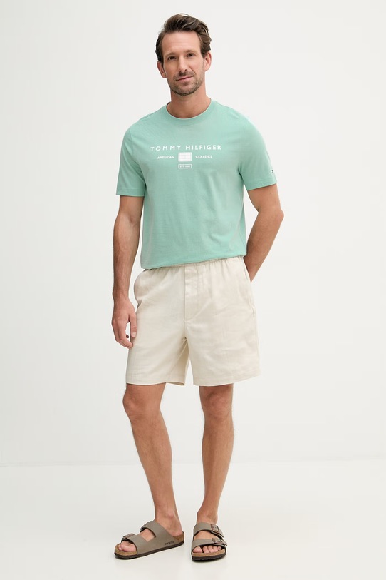 Tommy Hilfiger tricou pentru bărbați, din bumbac MW0MW42365 turcoaz SS26