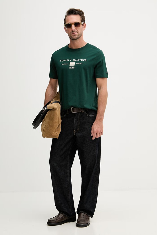 Tommy Hilfiger tricou pentru bărbați, din bumbac MW0MW42365 verde SS26