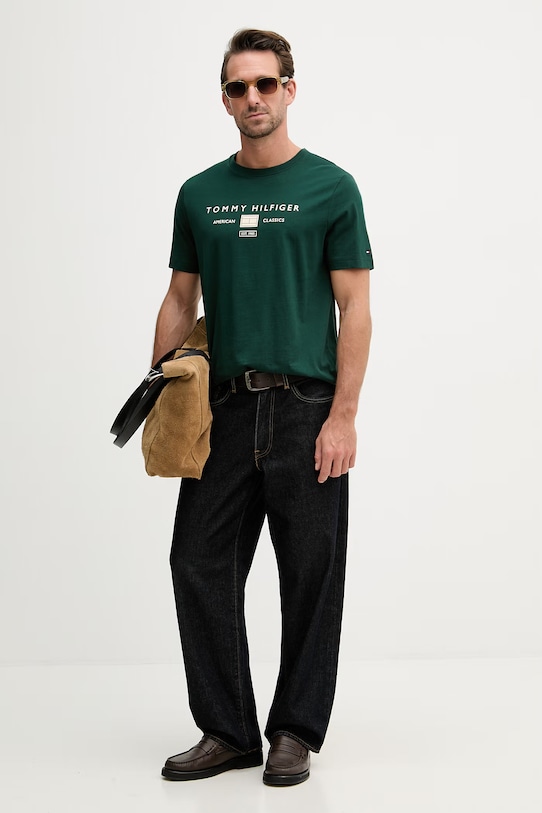Tommy Hilfiger tricou pentru bărbați, din bumbac MW0MW42365 verde SS26