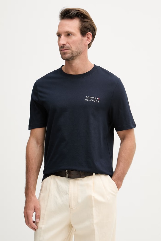 Oblečení Tommy Hilfiger tričko pánské bavlněné MW0MW42370 námořnická modř