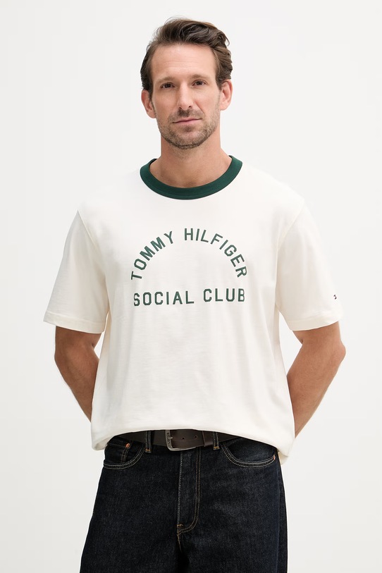 Tommy Hilfiger tričko pánské bavlněné béžová MW0MW42388