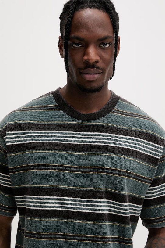 Vans t-shirt męski bawełniany Premium LX Pique Stripe SS zielony VN000T6BFRJ1