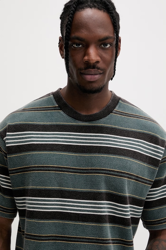 Vans t-shirt męski bawełniany Premium LX Pique Stripe SS zielony VN000T6BFRJ1