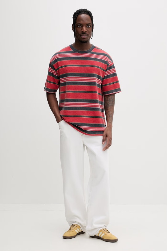 Vans t-shirt basic męski bawełniany Premium LX Pique Stripe SS VN000T6BIZQ1 czerwony SS26