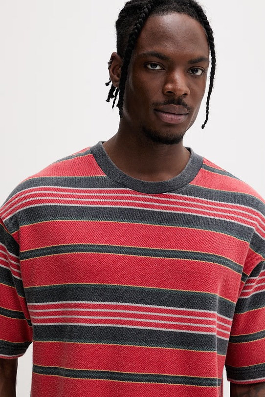 Vans t-shirt basic męski bawełniany Premium LX Pique Stripe SS czerwony VN000T6BIZQ1