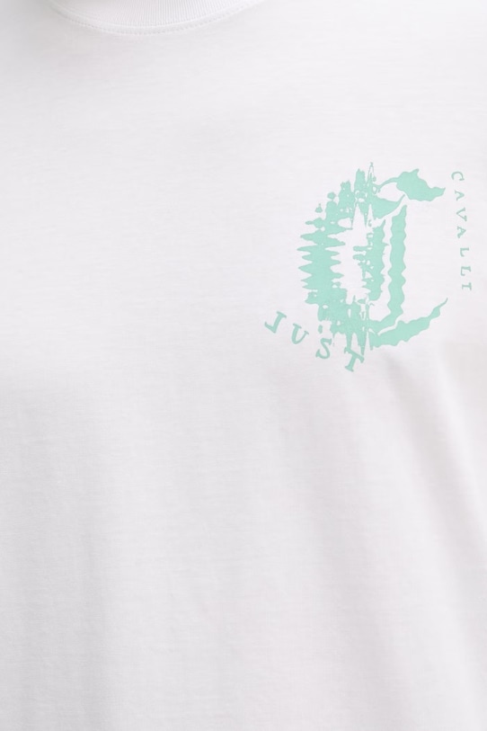Памучна тениска Just Cavalli 80OAHT26.CJ500 бял