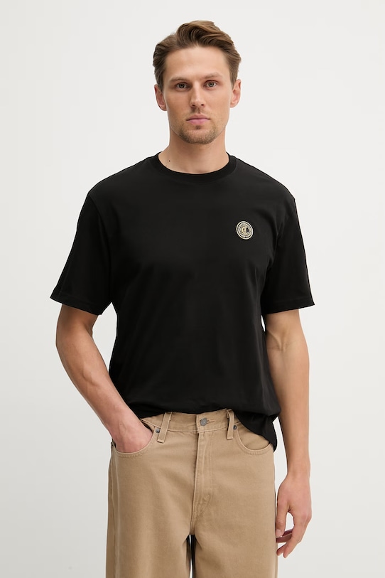 Памучна тениска Just Cavalli щампа черен 80OAHT27.CJ500