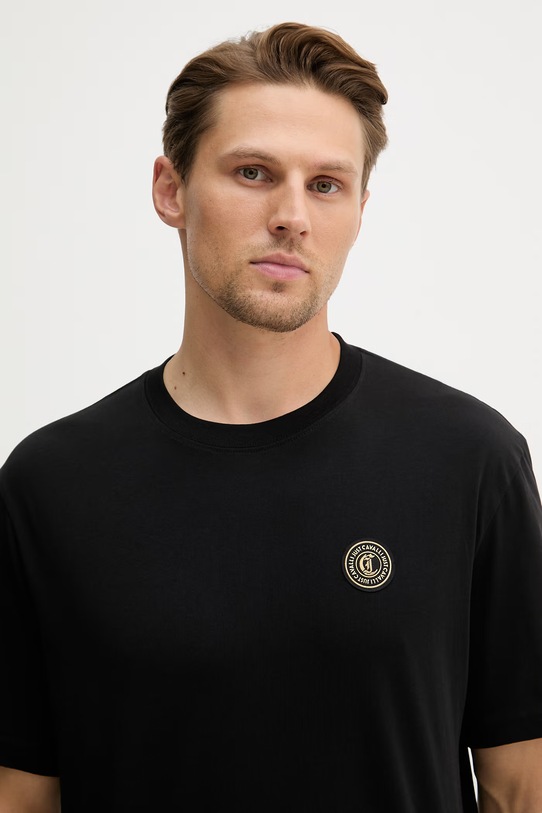 Памучна тениска Just Cavalli черен 80OAHT27.CJ500