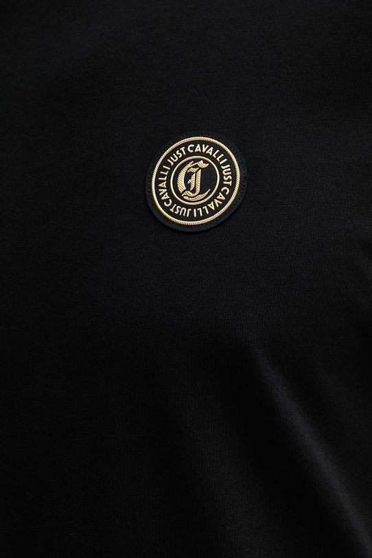 Памучна тениска Just Cavalli 80OAHT27.CJ500 черен