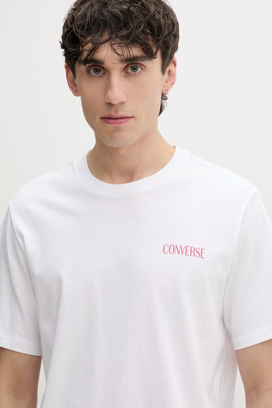 Converse t-shirt da uomo in cotone bianco CVM6T095