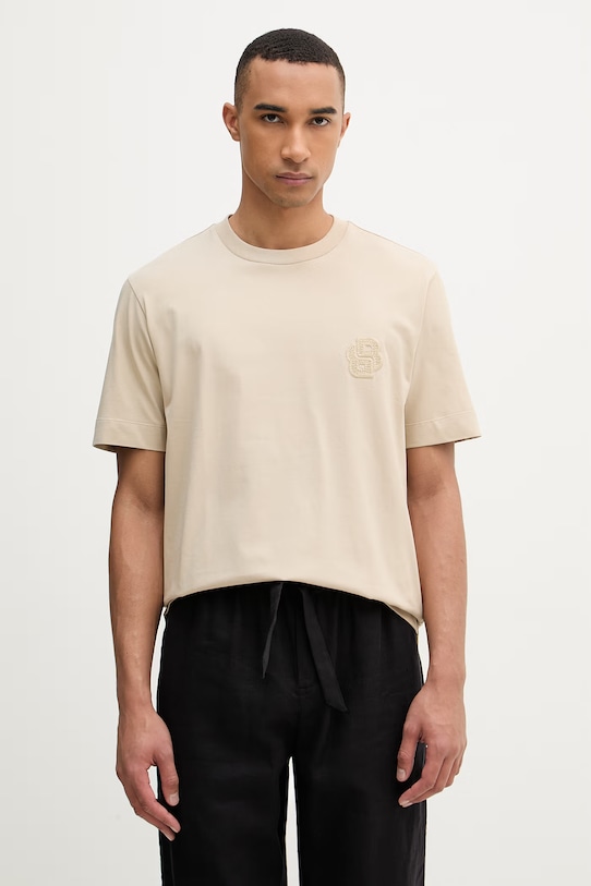 BOSS kratka majica moška bombažna Tames 52 bež 50560328