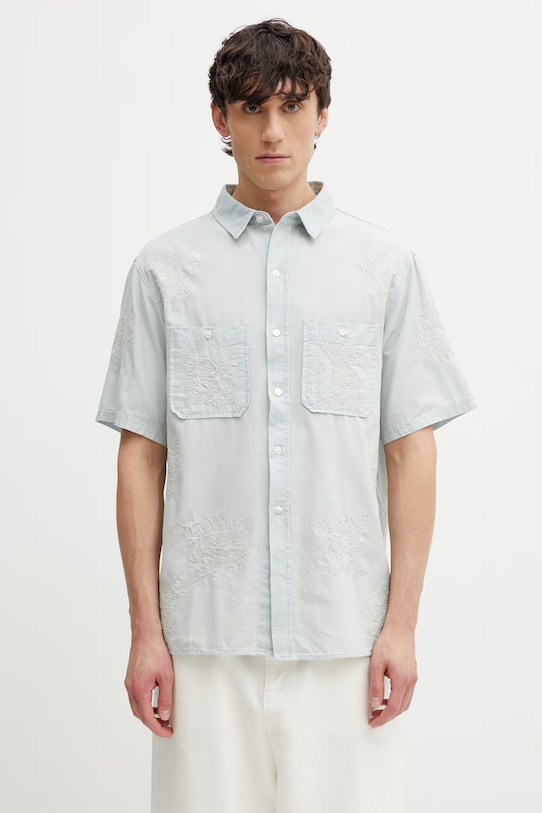 Kenzo Shirt SC koszula bawełniana męska niebieski FG55DC1047F0