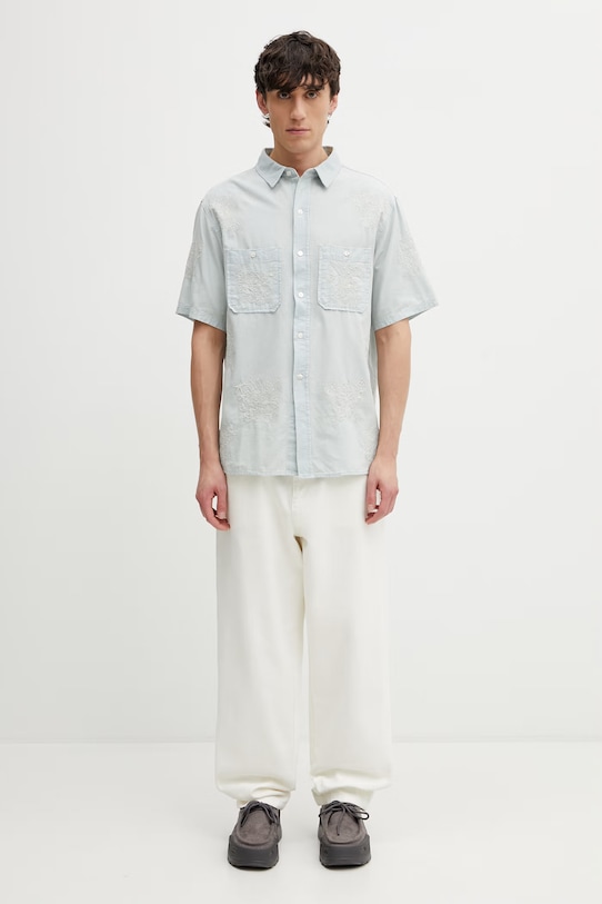 Kenzo Shirt SC koszula bawełniana męska FG55DC1047F0 niebieski