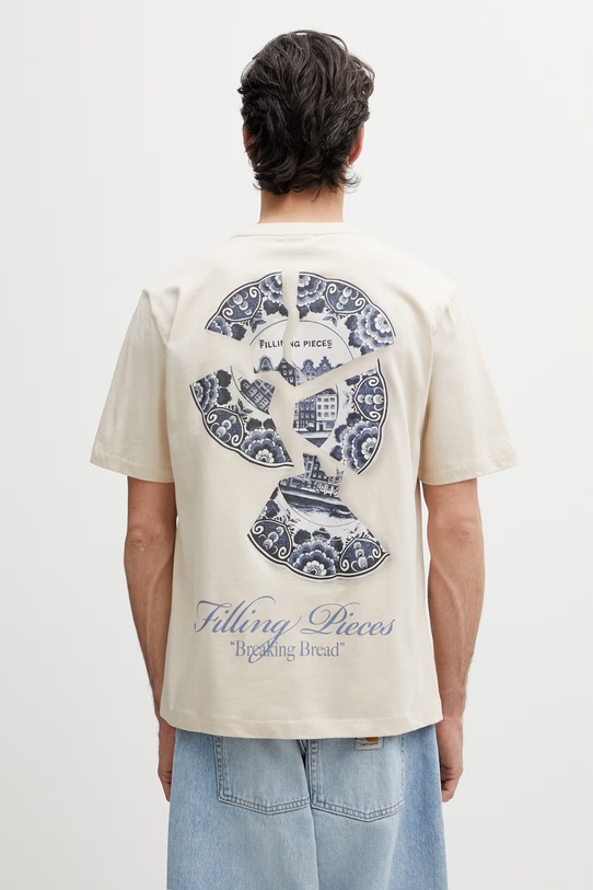 Odzież Filling Pieces t-shirt męski bawełniany Broken Plate 412620500321.292 beżowy
