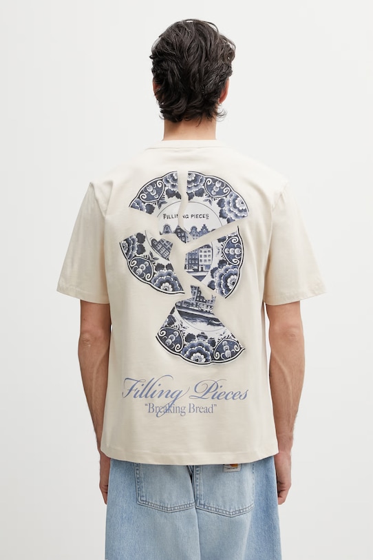Oblečenie Filling Pieces pánske bavlnené tričko Broken Plate 412620500321.292 béžová