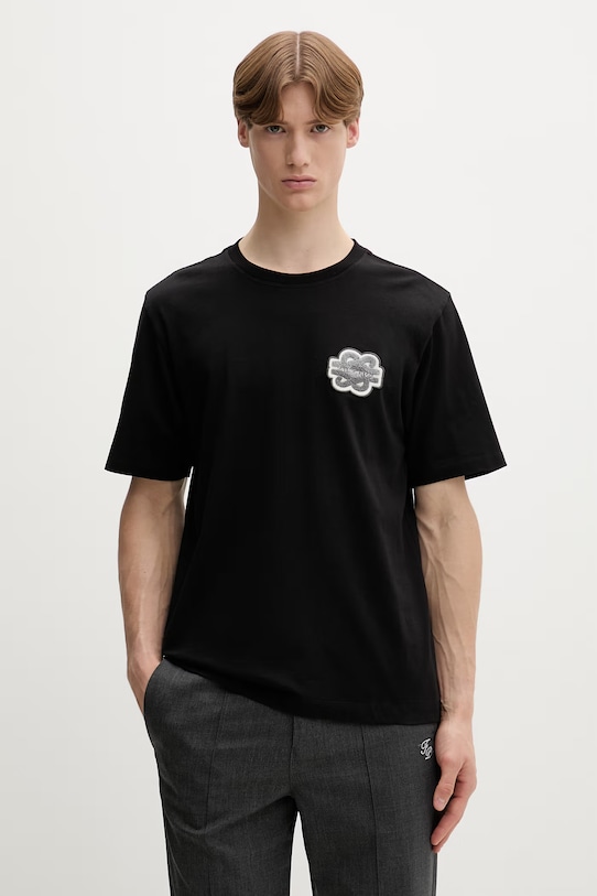 Filling Pieces t-shirt da uomo in cotone Gowtu Tonal applique nero 422520500167.130