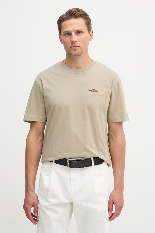 Aeronautica Militare t-shirt bawełniany bawełna beżowy TS2522UJ00641