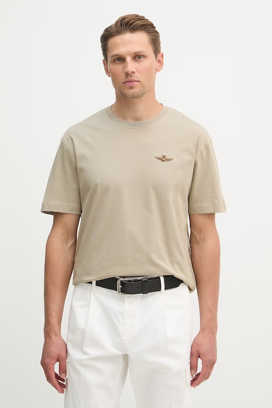 Aeronautica Militare t-shirt bawełniany bawełna beżowy TS2522UJ00641