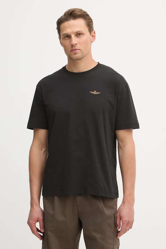 Aeronautica Militare t-shirt bawełniany bawełna czarny TS2522UJ00641