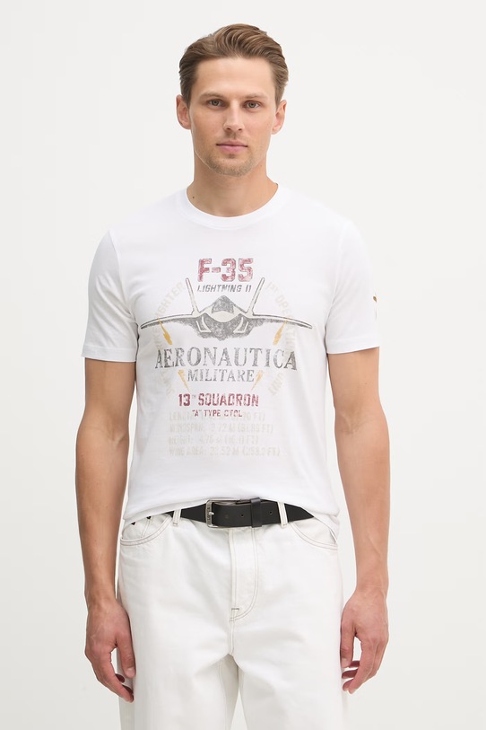 Aeronautica Militare t-shirt bawełniany nadruk biały TS2536UJ00641