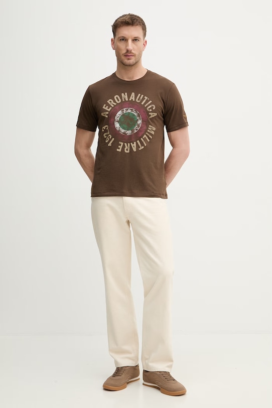 Aeronautica Militare t-shirt bawełniany TS2538UJ00727 brązowy SS26