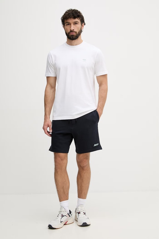 BOSS Orange kratka ženska bombažna majica 50561854 bela SS26