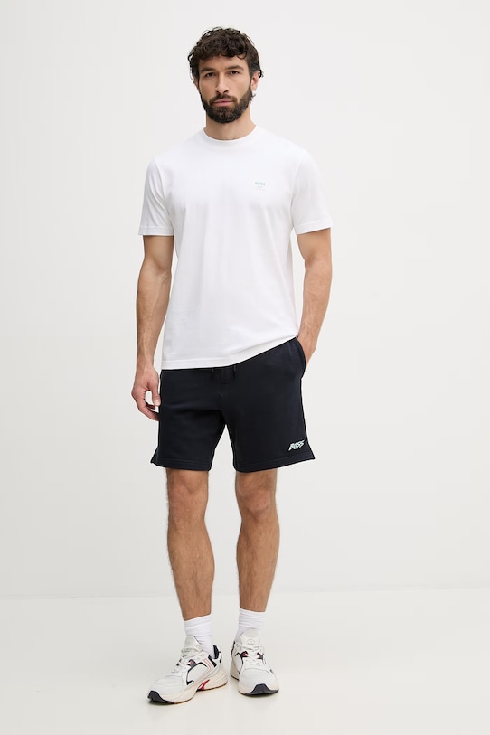 BOSS Orange kratka ženska bombažna majica 50561854 bela SS26