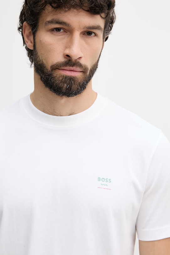 BOSS Orange kratka ženska bombažna majica bela 50561854