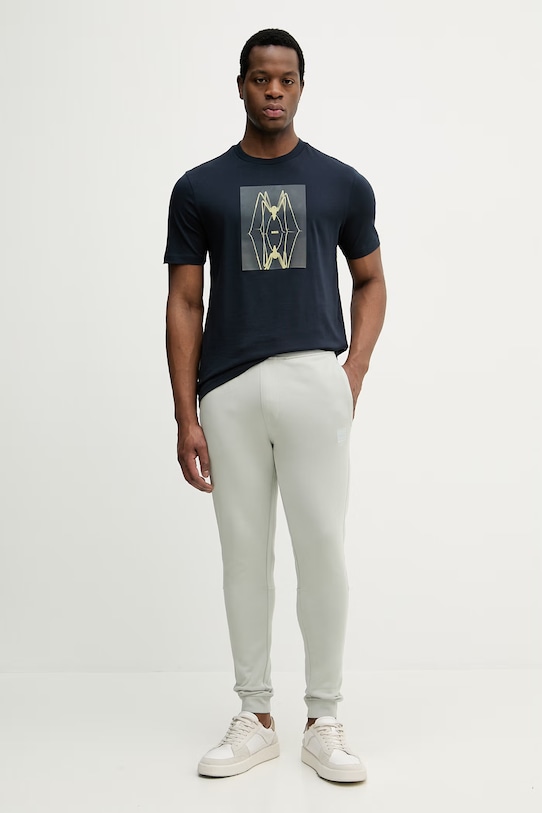 Bombažna kratka majica BOSS Orange 50561861 mornarsko modra SS26