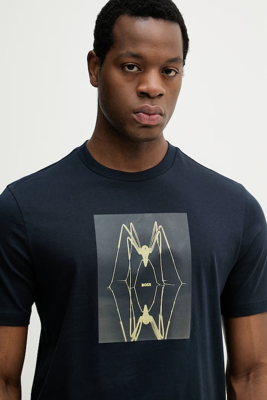 Bombažna kratka majica BOSS Orange mornarsko modra 50561861