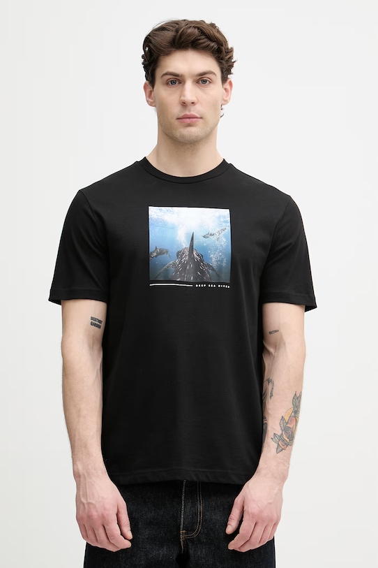 BOSS Orange T-shirt męski bawełniany nadruk czarny 50561861