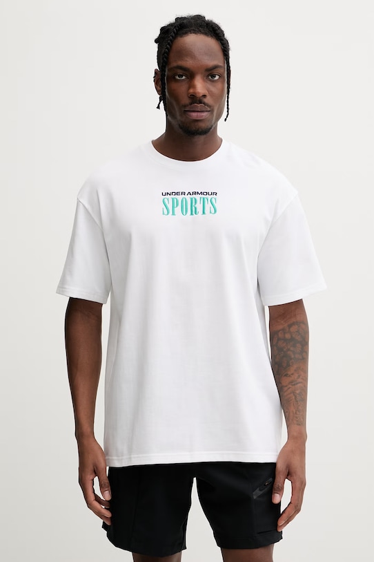 Under Armour t-shirt męski z bawełną HWT SPORTS biały 6009268