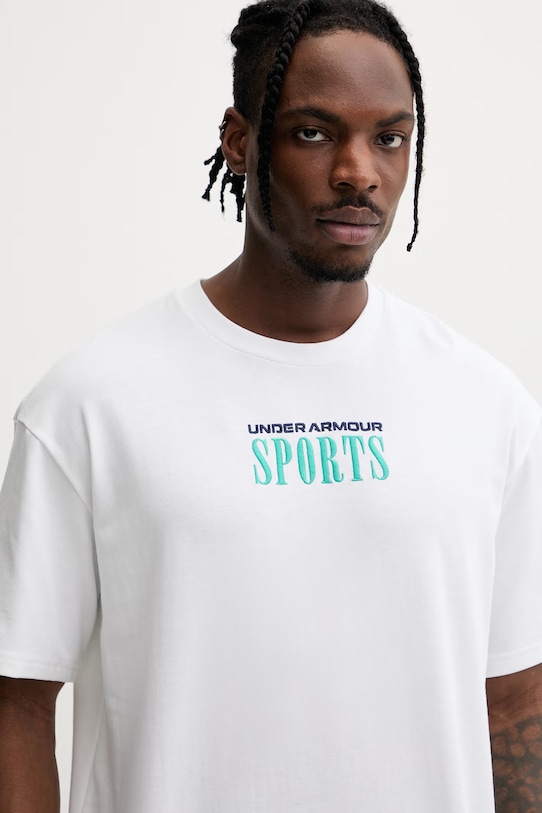 Under Armour t-shirt męski z bawełną HWT SPORTS biały 6009268