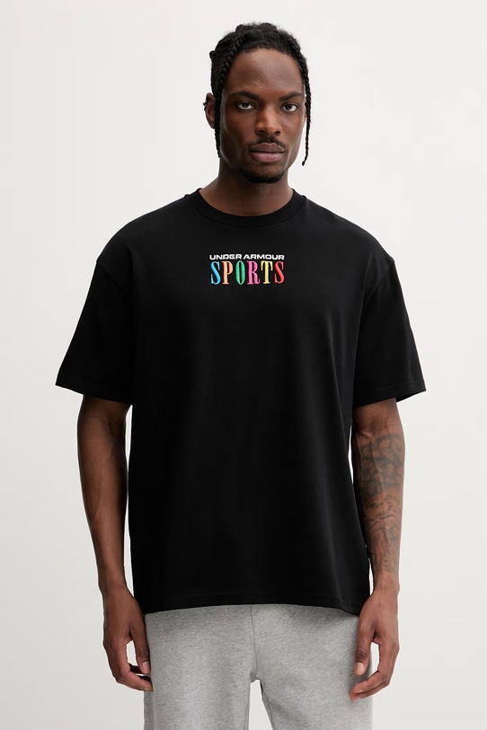 Under Armour t-shirt męski z bawełny HWT SPORTS czarny 6009268