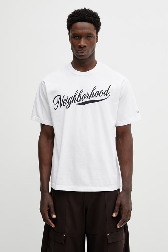 NEIGHBORHOOD t-shirt bawełniany TEE SS.2 nadruk biały 252PCNH.ST02