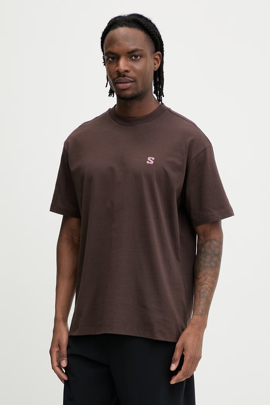 Odzież Salomon t-shirt bawełniany LC2853200 brązowy