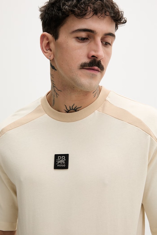 HUGO t-shirt męski bawełniany Dedril_RB beżowy 50559670