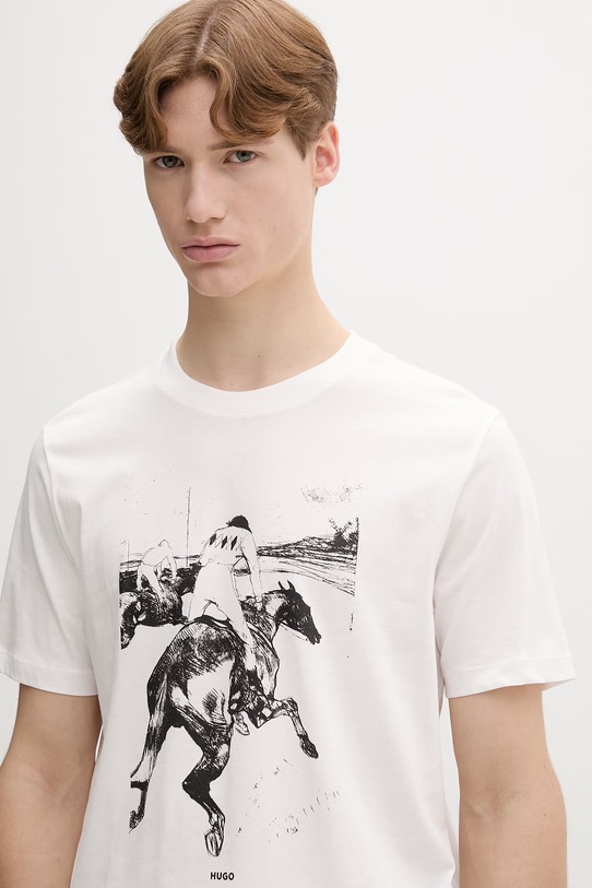 HUGO tričko pánske bavlnené Duhorse biela 50557684