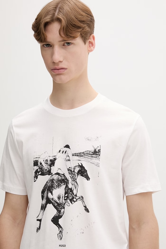 HUGO T-shirt męski bawełniany Duhorse biały 50557684
