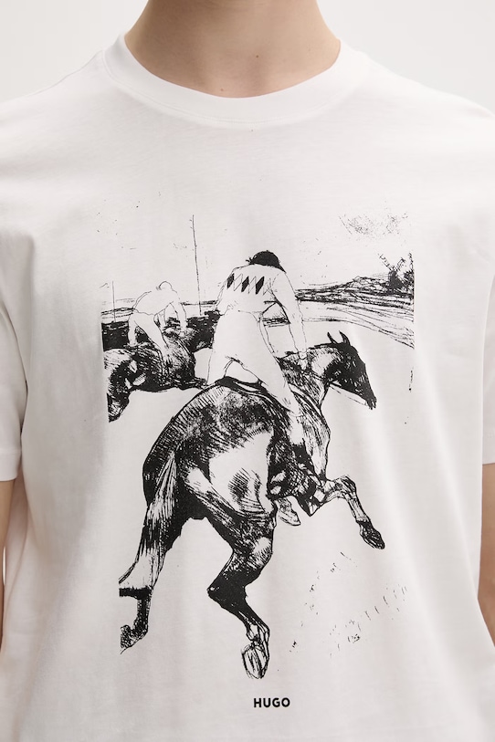 HUGO T-shirt męski bawełniany Duhorse 50557684 biały