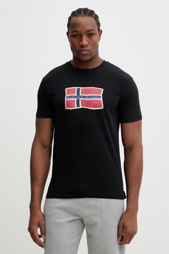 Napapijri t-shirt bawełniany MAHSA nadruk czarny NP0A4FZB9411